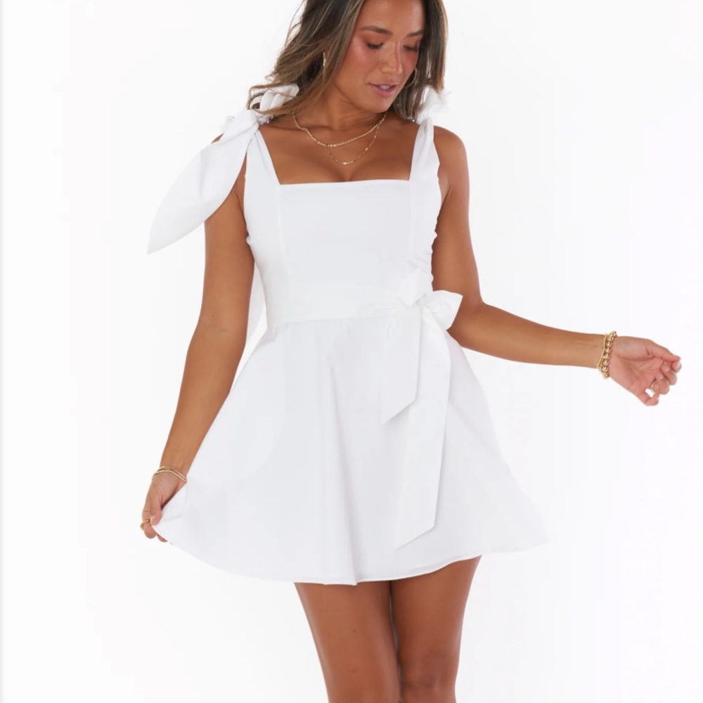 Show Me Your MuMu White Tie-Shoulder Square Neck Mini Dress